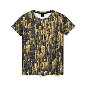 Женская футболка 3D с принтом Шахматы в Тюмени, 100% полиэфир ( синтетическое хлопкоподобное полотно) | прямой крой, круглый вырез горловины, длина до линии бедер | игра | настолка | настольная | паттерн | пешка | толпа | ферзь | фигуры