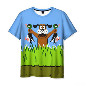 Мужская футболка 3D с принтом Duck Hunt в Тюмени, 100% полиэфир | прямой крой, круглый вырез горловины, длина до линии бедер | 8 bit | 8 бит | dendy | dog | duck | hunt | nes | nintendo | oldschool | pixel art | денди | игра | нинтендо | охота | собака