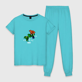 Женская пижама хлопок с принтом Battletoads в Тюмени, 100% хлопок | брюки и футболка прямого кроя, без карманов, на брюках мягкая резинка на поясе и по низу штанин | 8 bit | 8 бит | battletoads | dendy | nes | nintendo | oldschool | pixel art | денди | нинтендо
