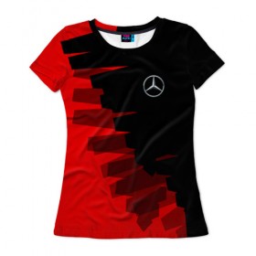 Женская футболка 3D с принтом MERCEDES BENZ SPORT в Тюмени, 100% полиэфир ( синтетическое хлопкоподобное полотно) | прямой крой, круглый вырез горловины, длина до линии бедер | amg | auto | mercedes | авто | автомобиль | автомобильные | амг | бренд | марка | машины | мерседес