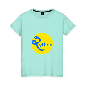Женская футболка хлопок с принтом Python - язык программирования в Тюмени, 100% хлопок | прямой крой, круглый вырез горловины, длина до линии бедер, слегка спущенное плечо | python | змея | питон | программирование | программист | сисадмин | системный администратор | язык
