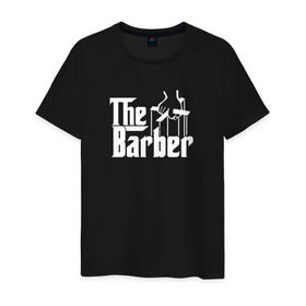 Мужская футболка хлопок с принтом The Barber godfather в Тюмени, 100% хлопок | прямой крой, круглый вырез горловины, длина до линии бедер, слегка спущенное плечо. | barber | barbershop | hair | style | барбер | барбершоп | стиль