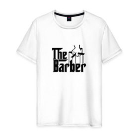 Мужская футболка хлопок с принтом The Barber godfather black в Тюмени, 100% хлопок | прямой крой, круглый вырез горловины, длина до линии бедер, слегка спущенное плечо. | 