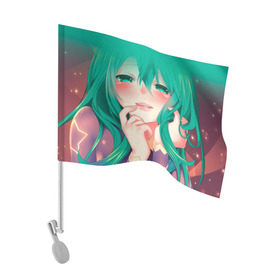 Флаг для автомобиля с принтом Miku Ahegao в Тюмени, 100% полиэстер | Размер: 30*21 см | вокалоид | зеленоволосая девушка | мику ахегао | хатсуне мику