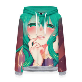 Женская толстовка 3D с принтом Miku Ahegao в Тюмени, 100% полиэстер  | двухслойный капюшон со шнурком для регулировки, мягкие манжеты на рукавах и по низу толстовки, спереди карман-кенгуру с мягким внутренним слоем. | вокалоид | зеленоволосая девушка | мику ахегао | хатсуне мику