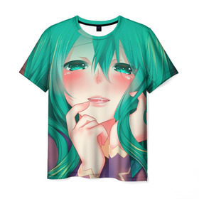 Мужская футболка 3D с принтом Miku Ahegao в Тюмени, 100% полиэфир | прямой крой, круглый вырез горловины, длина до линии бедер | Тематика изображения на принте: вокалоид | зеленоволосая девушка | мику ахегао | хатсуне мику