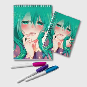 Блокнот с принтом Miku Ahegao в Тюмени, 100% бумага | 48 листов, плотность листов — 60 г/м2, плотность картонной обложки — 250 г/м2. Листы скреплены удобной пружинной спиралью. Цвет линий — светло-серый
 | вокалоид | зеленоволосая девушка | мику ахегао | хатсуне мику