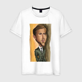 Мужская футболка хлопок с принтом Райан Гослинг в Тюмени, 100% хлопок | прямой крой, круглый вырез горловины, длина до линии бедер, слегка спущенное плечо. | ryan gosling | актер | райан гослинг
