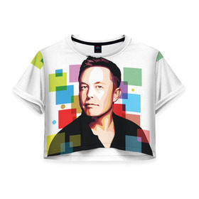 Женская футболка 3D укороченная с принтом Илон Маск в Тюмени, 100% полиэстер | круглая горловина, длина футболки до линии талии, рукава с отворотами | Тематика изображения на принте: elon musk | тесла