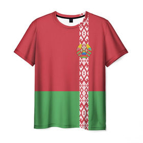 Мужская футболка 3D с принтом Белоруссия, лента с гербом в Тюмени, 100% полиэфир | прямой крой, круглый вырез горловины, длина до линии бедер | Тематика изображения на принте: belarus | byelorussia | беларусь | белорус | белоруссия | белорусский | минск | республика | флаг