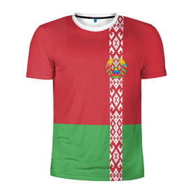 Мужская футболка 3D спортивная с принтом Белоруссия, лента с гербом в Тюмени, 100% полиэстер с улучшенными характеристиками | приталенный силуэт, круглая горловина, широкие плечи, сужается к линии бедра | belarus | byelorussia | беларусь | белорус | белоруссия | белорусский | минск | республика | флаг