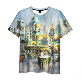 Мужская футболка 3D с принтом Город в небе в Тюмени, 100% полиэфир | прямой крой, круглый вырез горловины, длина до линии бедер | heroes of might and magic | герои