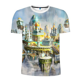 Мужская футболка 3D спортивная с принтом Город в небе в Тюмени, 100% полиэстер с улучшенными характеристиками | приталенный силуэт, круглая горловина, широкие плечи, сужается к линии бедра | heroes of might and magic | герои
