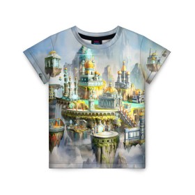 Детская футболка 3D с принтом Город в небе в Тюмени, 100% гипоаллергенный полиэфир | прямой крой, круглый вырез горловины, длина до линии бедер, чуть спущенное плечо, ткань немного тянется | Тематика изображения на принте: heroes of might and magic | герои