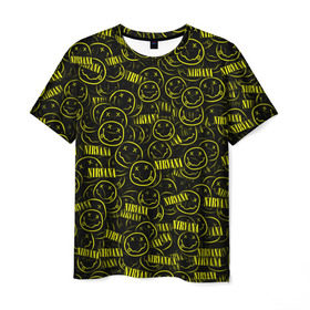 Мужская футболка 3D с принтом Нирвана в Тюмени, 100% полиэфир | прямой крой, круглый вырез горловины, длина до линии бедер | grunge | kurt cobain | гранж | курт кобейн | паттерн | смайл