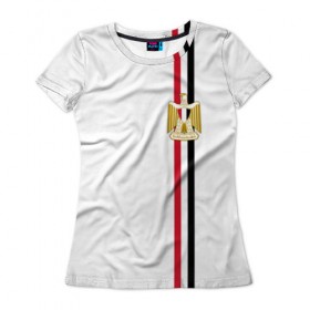Женская футболка 3D с принтом Египет, лента с гербом в Тюмени, 100% полиэфир ( синтетическое хлопкоподобное полотно) | прямой крой, круглый вырез горловины, длина до линии бедер | александрия | арабская | герб | гиза | государство | египет | египетский | каир | республика | страна | флаг