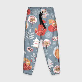 Детские брюки 3D с принтом Лесной pattern в Тюмени, 100% полиэстер | манжеты по низу, эластичный пояс регулируется шнурком, по бокам два кармана без застежек, внутренняя часть кармана из мелкой сетки | Тематика изображения на принте: 
