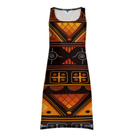 Платье-майка 3D с принтом Aztec ornament в Тюмени, 100% полиэстер | полуприлегающий силуэт, широкие бретели, круглый вырез горловины, удлиненный подол сзади. | aztec | geometry | pattern | symbol | world | ацтек | геометрия | народный | орнамент | символы | узор | этника | этнический