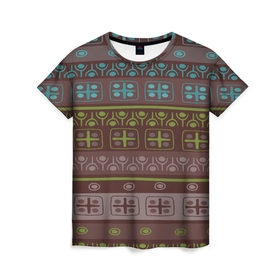 Женская футболка 3D с принтом Aztec symbol в Тюмени, 100% полиэфир ( синтетическое хлопкоподобное полотно) | прямой крой, круглый вырез горловины, длина до линии бедер | geometry | pattern | symbol | world | геометрия | народный | орнамент | символы | узор | этника | этнический