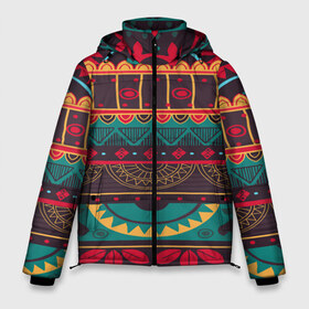 Мужская зимняя куртка 3D с принтом Мексиканский орнамент в Тюмени, верх — 100% полиэстер; подкладка — 100% полиэстер; утеплитель — 100% полиэстер | длина ниже бедра, свободный силуэт Оверсайз. Есть воротник-стойка, отстегивающийся капюшон и ветрозащитная планка. 

Боковые карманы с листочкой на кнопках и внутренний карман на молнии. | geometry | mexico | pattern | symbol | world | геометрия | мексика | народный | орнамент | символы | узор | этника | этнический