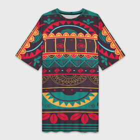 Платье-футболка 3D с принтом Мексиканский орнамент в Тюмени,  |  | geometry | mexico | pattern | symbol | world | геометрия | мексика | народный | орнамент | символы | узор | этника | этнический