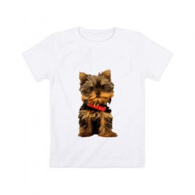 Детская футболка хлопок с принтом Нарисованный йорк в Тюмени, 100% хлопок | круглый вырез горловины, полуприлегающий силуэт, длина до линии бедер | Тематика изображения на принте: йорк | йоркширский терьер | нарисованная собака | собаки