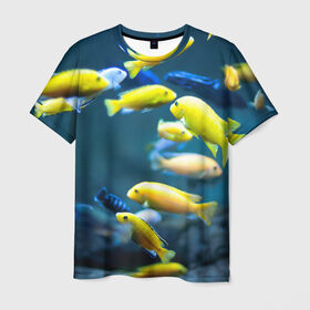 Мужская футболка 3D с принтом Рыбки в Тюмени, 100% полиэфир | прямой крой, круглый вырез горловины, длина до линии бедер | Тематика изображения на принте: fish | fishes | pisces | море | морские обитатели | морской | океан | рыбы