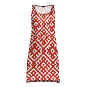 Платье-майка 3D с принтом Обережная Вышивка в Тюмени, 100% полиэстер | полуприлегающий силуэт, широкие бретели, круглый вырез горловины, удлиненный подол сзади. | орнамент | русь | узоры