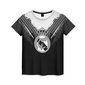 Женская футболка 3D с принтом Real Madrid abstract original в Тюмени, 100% полиэфир ( синтетическое хлопкоподобное полотно) | прямой крой, круглый вырез горловины, длина до линии бедер | Тематика изображения на принте: football | soccer | реал мадрид