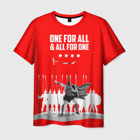 Мужская футболка 3D с принтом One for all & all for one! в Тюмени, 100% полиэфир | прямой крой, круглый вырез горловины, длина до линии бедер | Тематика изображения на принте: fcsm | football | sp | мясные | футбольный клуб