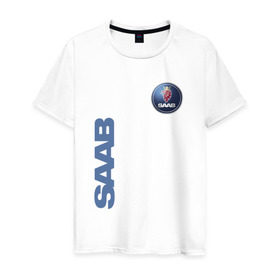 Мужская футболка хлопок с принтом Saab в Тюмени, 100% хлопок | прямой крой, круглый вырез горловины, длина до линии бедер, слегка спущенное плечо. | automobile | saab | авто | автомобиль | машина | сааб | тачка