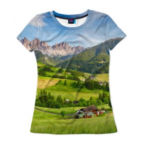 Женская футболка 3D с принтом Альпы в Тюмени, 100% полиэфир ( синтетическое хлопкоподобное полотно) | прямой крой, круглый вырез горловины, длина до линии бедер | австрия | альпы | германия | горный хребет | горы | италия | красота | лес | лихтенштейн | луг | пейзаж | природа | простор | раздолье | словения | франция | швейцария
