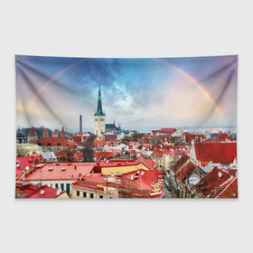 Флаг-баннер с принтом Таллин (Эстония) в Тюмени, 100% полиэстер | размер 67 х 109 см, плотность ткани — 95 г/м2; по краям флага есть четыре люверса для крепления | estonia | tallin | город | европа | путешествие | таллин | туризм | эстония