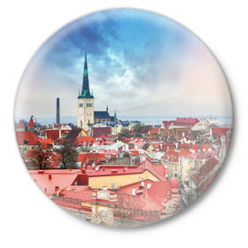 Значок с принтом Таллин (Эстония) в Тюмени,  металл | круглая форма, металлическая застежка в виде булавки | estonia | tallin | город | европа | путешествие | таллин | туризм | эстония