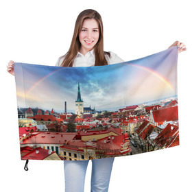 Флаг 3D с принтом Таллин (Эстония) в Тюмени, 100% полиэстер | плотность ткани — 95 г/м2, размер — 67 х 109 см. Принт наносится с одной стороны | Тематика изображения на принте: estonia | tallin | город | европа | путешествие | таллин | туризм | эстония