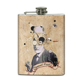 Фляга с принтом Зигмунд Фрейд в Тюмени, металлический корпус | емкость 0,22 л, размер 125 х 94 мм. Виниловая наклейка запечатывается полностью | Тематика изображения на принте: 