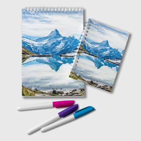 Блокнот с принтом Альпы в Тюмени, 100% бумага | 48 листов, плотность листов — 60 г/м2, плотность картонной обложки — 250 г/м2. Листы скреплены удобной пружинной спиралью. Цвет линий — светло-серый
 | Тематика изображения на принте: австрия | альпийские горы | альпийский хребет | альпы | германия | горное озеро | горные лыжи | европа | италия | лихтенштейн | пейзаж | природа | словения | сноуборд | франция | швейцария