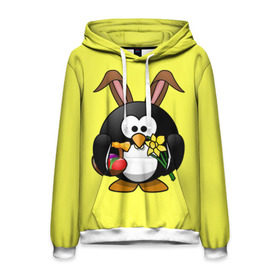 Мужская толстовка 3D с принтом Пасхальный пингвин в Тюмени, 100% полиэстер | двухслойный капюшон со шнурком для регулировки, мягкие манжеты на рукавах и по низу толстовки, спереди карман-кенгуру с мягким внутренним слоем. | весна | кролик | пасха | пингвин | праздники | яйцо