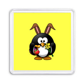 Магнит 55*55 с принтом Пасхальный пингвин в Тюмени, Пластик | Размер: 65*65 мм; Размер печати: 55*55 мм | Тематика изображения на принте: весна | кролик | пасха | пингвин | праздники | яйцо