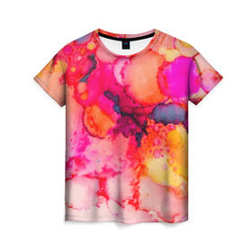 Женская футболка 3D с принтом Весенние краски в Тюмени, 100% полиэфир ( синтетическое хлопкоподобное полотно) | прямой крой, круглый вырез горловины, длина до линии бедер | abstraction | color | spray | tie dye | абстракция | акварель | брызги красок | живопись | искусство | капли капли | краски | текстуры | цветные краски | яркие цвета
