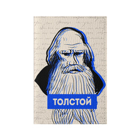 Обложка для паспорта матовая кожа с принтом Лев Толстой в Тюмени, натуральная матовая кожа | размер 19,3 х 13,7 см; прозрачные пластиковые крепления | Тематика изображения на принте: 