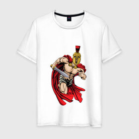Мужская футболка хлопок с принтом Римский воин в Тюмени, 100% хлопок | прямой крой, круглый вырез горловины, длина до линии бедер, слегка спущенное плечо. | 