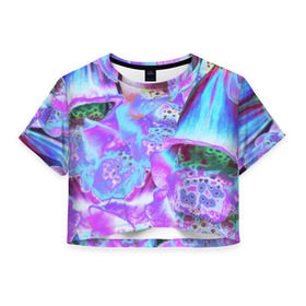 Женская футболка Cropp-top с принтом Цветы Аватара в Тюмени, 100% полиэстер | круглая горловина, длина футболки до линии талии, рукава с отворотами | абстракция | аватар | неочем | синий | цветы