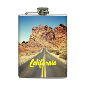 Фляга с принтом California collection в Тюмени, металлический корпус | емкость 0,22 л, размер 125 х 94 мм. Виниловая наклейка запечатывается полностью | Тематика изображения на принте: california | usa | америка | города | дороги | калифорния | природа | страны | сша