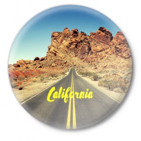 Значок с принтом California collection в Тюмени,  металл | круглая форма, металлическая застежка в виде булавки | Тематика изображения на принте: california | usa | америка | города | дороги | калифорния | природа | страны | сша