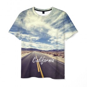 Мужская футболка 3D с принтом California в Тюмени, 100% полиэфир | прямой крой, круглый вырез горловины, длина до линии бедер | Тематика изображения на принте: california | usa | америка | города | дороги | калифорния | природа | страны | сша