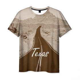 Мужская футболка 3D с принтом Техас ретро в Тюмени, 100% полиэфир | прямой крой, круглый вырез горловины, длина до линии бедер | texas | usa | америка | города | дороги | природа | страны | сша | техас