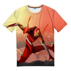 Мужская футболка 3D с принтом Evangelion в Тюмени, 100% полиэфир | прямой крой, круглый вырез горловины, длина до линии бедер | Тематика изображения на принте: anime | evangelion | neon genesis | rei ayanami | евангелион