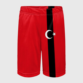 Детские спортивные шорты 3D с принтом Турция лента в Тюмени,  100% полиэстер
 | пояс оформлен широкой мягкой резинкой, ткань тянется
 | Тематика изображения на принте: tr | tur | анкара | герб | государство | знак | надпись | патриот | полосы | республика | символ | стамбул | страна | турецкая | турецкий | турки | турок | турция | турчанка | флаг | флага | цвета