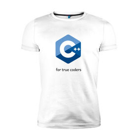 Мужская футболка премиум с принтом C++ for true coders в Тюмени, 92% хлопок, 8% лайкра | приталенный силуэт, круглый вырез ворота, длина до линии бедра, короткий рукав | Тематика изображения на принте: c | c plus plus | cpp | программирование | си | си плюс плюс